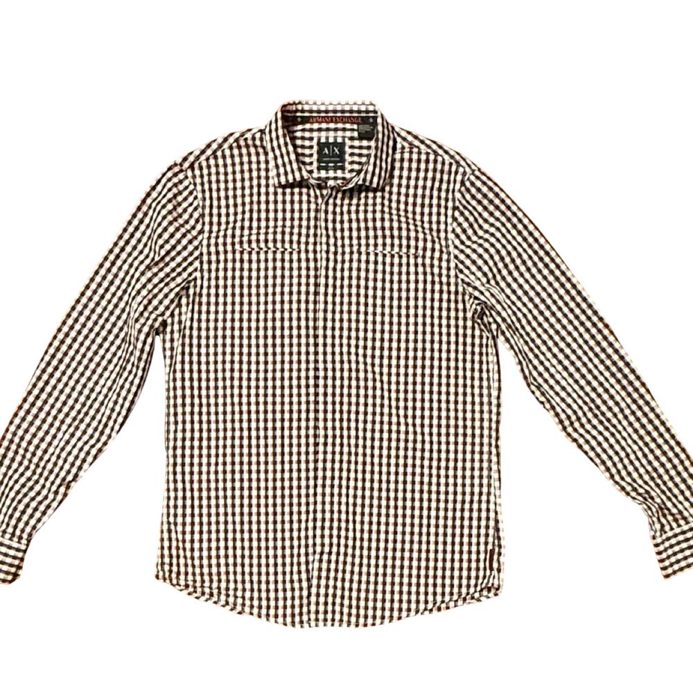 A|X Armani Exchange Men’s Slim-Fit Dress Shirt – Black/Red/White – Size M